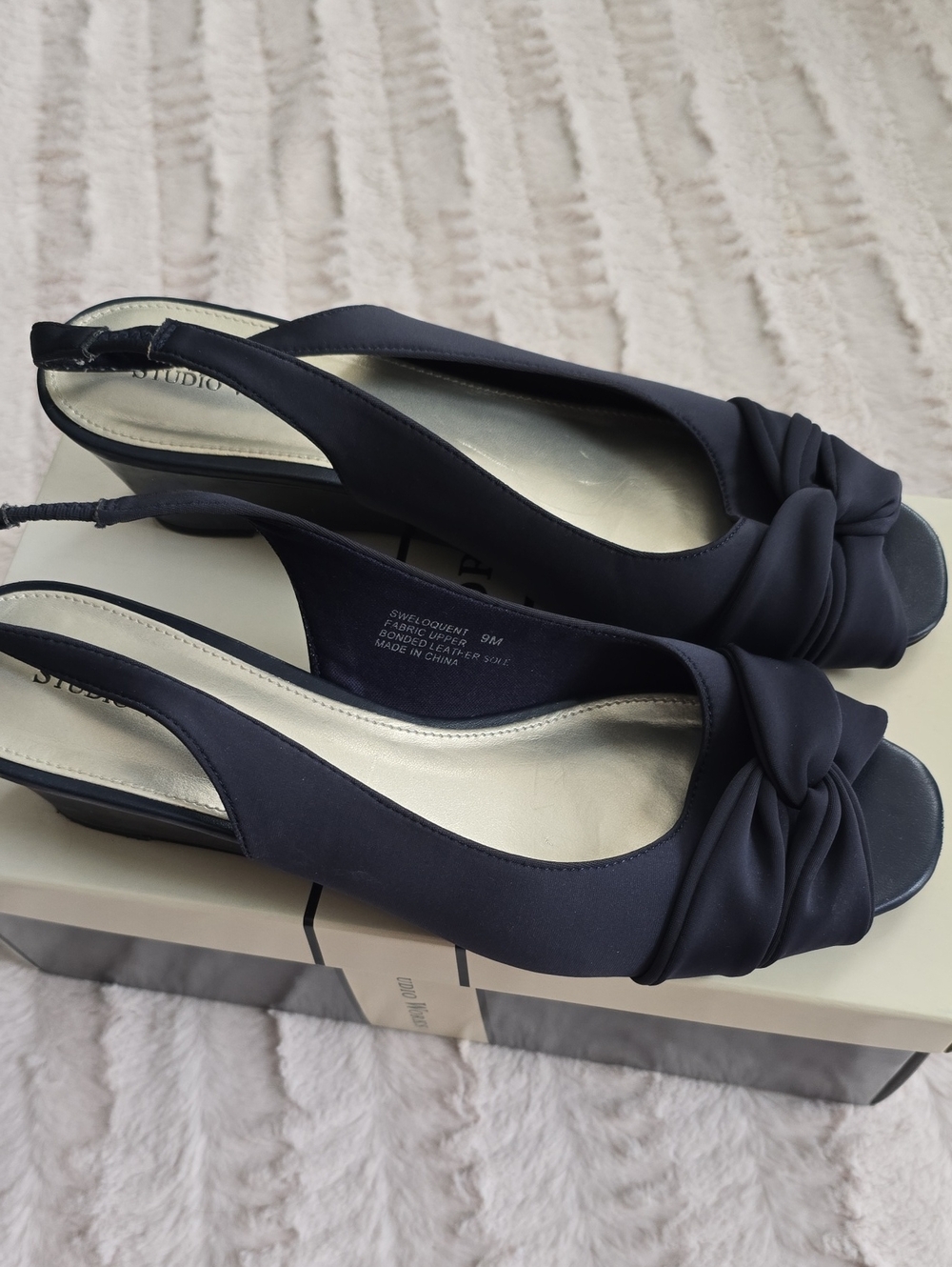 Studio Works Navy Knot Slingback Peep-Toe Heels